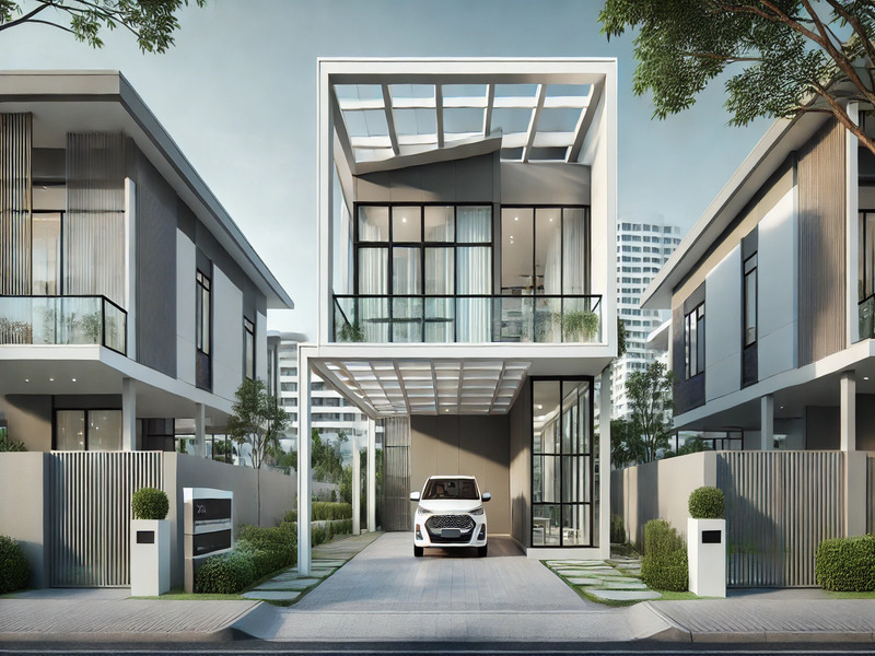 Desain Rumah Cluster Minimalis Modern 2 Lantai dengan Kanopi Baja Ringan Alderon