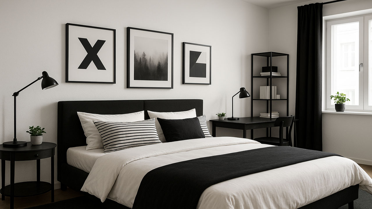 Inspirasi Dekorasi Ruangan Kamar Pria Dengan Tema Hitam Putih Elegan