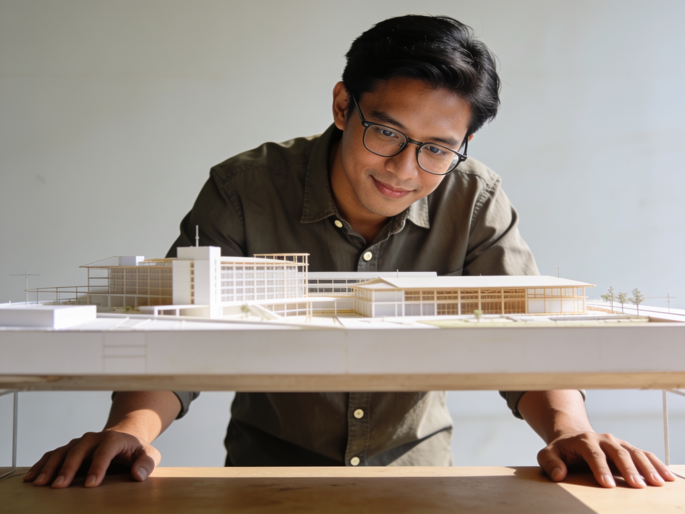 Arsitek Indonesia memeriksa maket rumah untuk investasi properti rumah idaman yang menguntungkan.